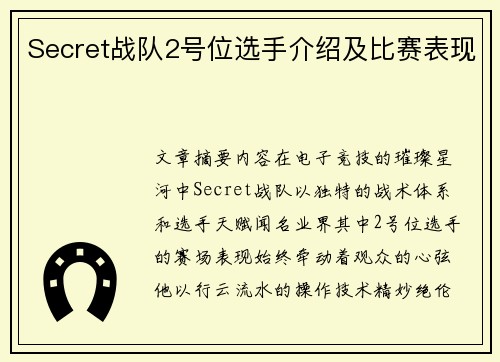 Secret战队2号位选手介绍及比赛表现